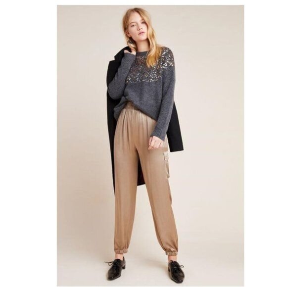 NWT Tina + Jo Baker Satin Cargo Joggers in Taupe - S - Picture 1 of 8